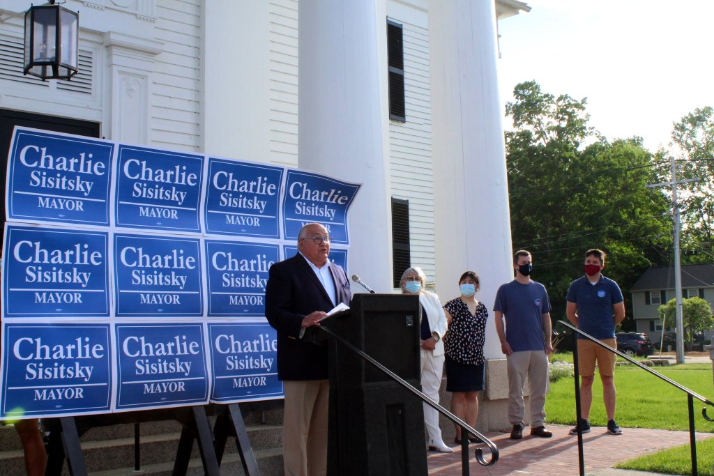 Charlie speaking at Old Village Hall