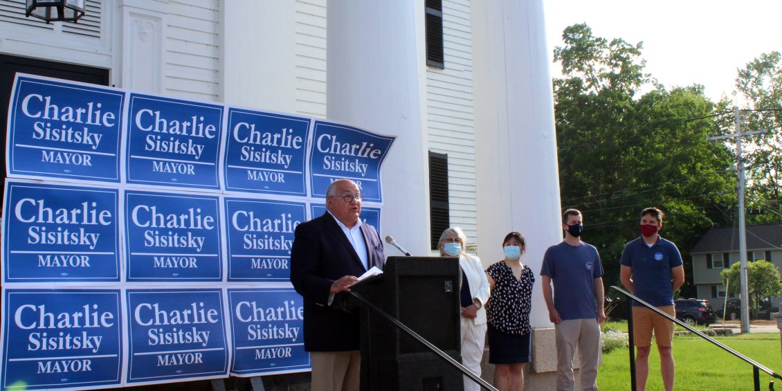 Charlie speaking at Old Village Hall